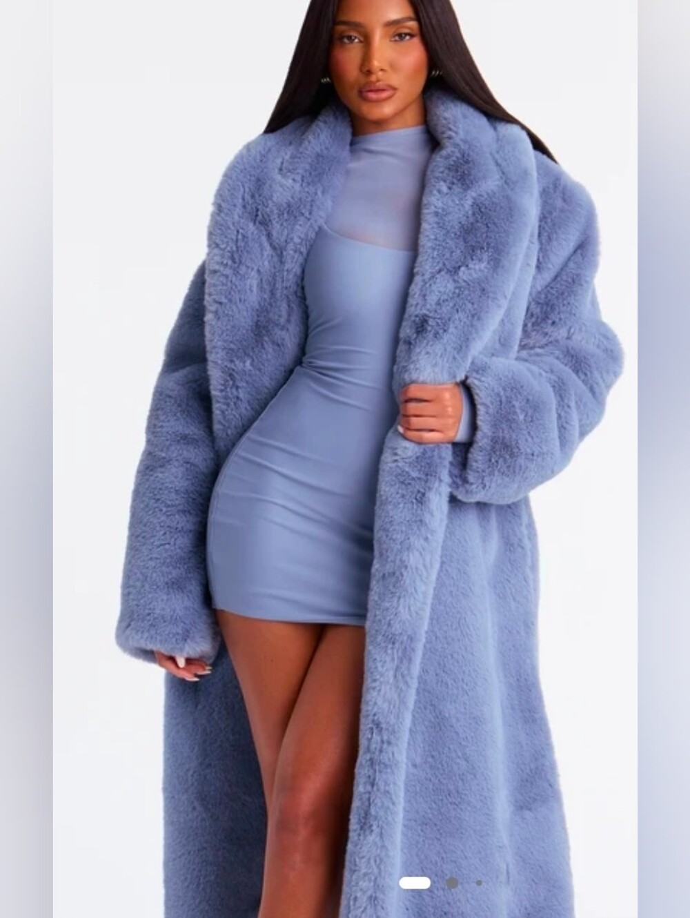 Blue Faux Fur Long Coat - Women's Plush Trench Sz 3x